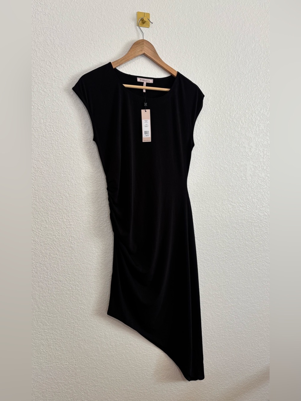 NWT BCBGeneration Black Ruched Asymmetrical Midi Dress Medium